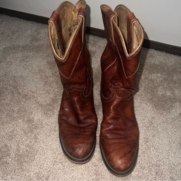 Justin Western Style Roper Boots Chestnut Brown Size 8.5B - Picture 9 of 15